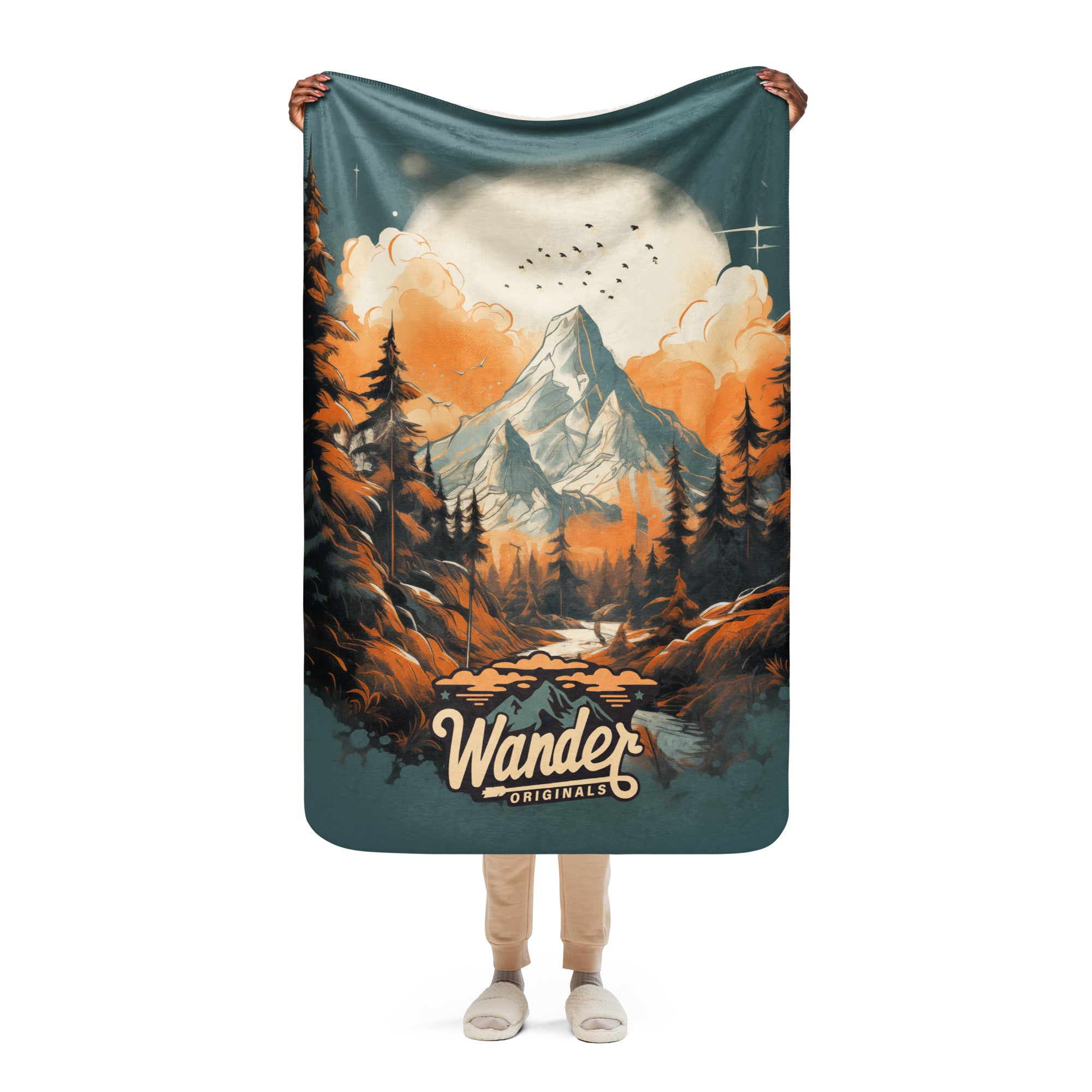 Wander More Sherpa blanket - Mountains 4 - Langford Industries